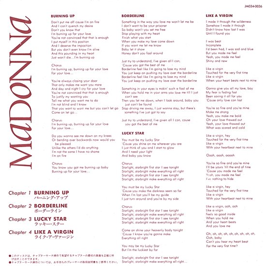 Madonna Japan Laserdisc Insert 550