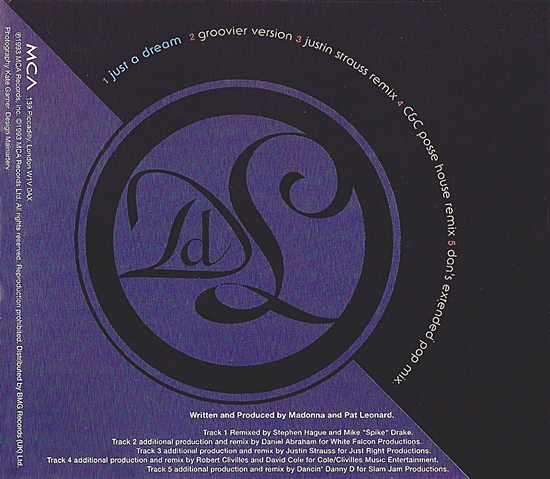 Just A Dream UK cd promo inside cover
