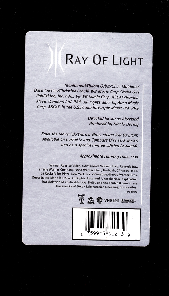 Ray Of Light Video Single_back cover 550