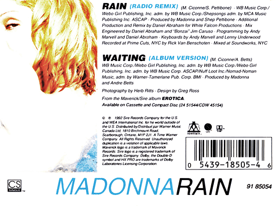 Rain Canadian Cassette Single Back Cover 2