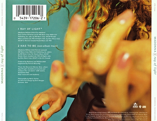 Ray of Light Canadian CD Single tray insert